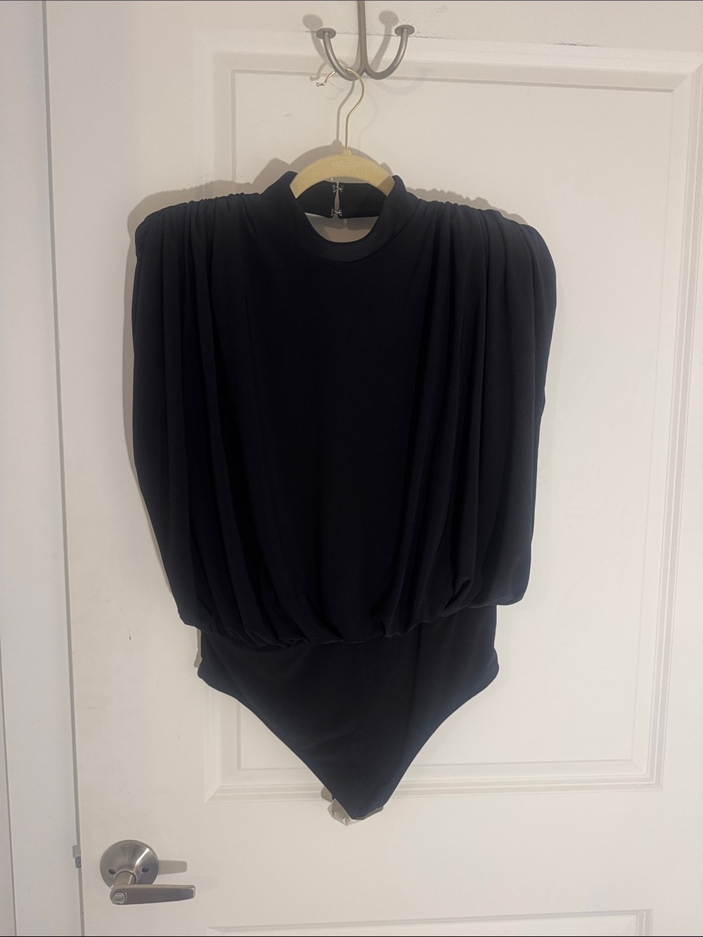 Express Black Puff-Sleeve High-Neck Bodysuit